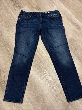 MISS ME Dark Blue Embroidered Roses SIGNATURE SKINNY Slim Jeans-Sz 32x27